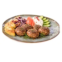 Grilled meatballs with roast potatoes